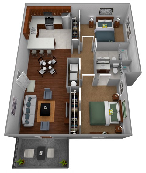 Floor plan for 2 beds, 2 baths, 1024 sqft
